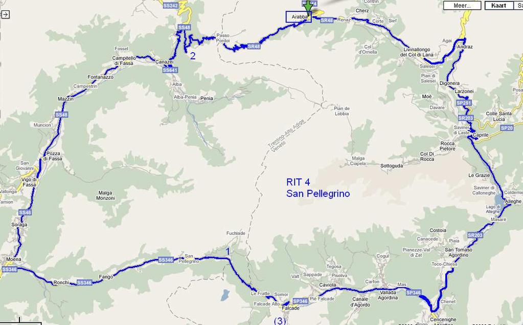 Rit 4 Vrijdag 30/05 : Passo San Pellegrino Vanuit Arabba de R48 nemen richting Livinallongo, Pieve di Livinallongo tot Cernadoi (11,5km).