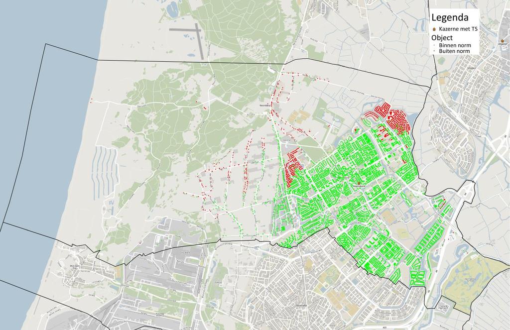 1 Dekkingsplaat TS In de onderstaande kaarten is zowel voor de DAG- als de ANW-situatie met groene stippen weergegeven waar de objecten zich bevinden die