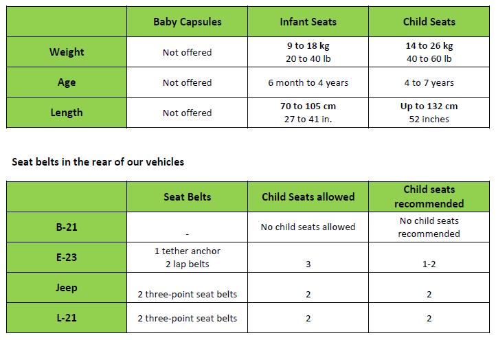 Babystoel/Kinderstoel Babystoelen en kinderzitjes zijn te huur voor CAD45 (ex salestax) per stoel: Kosten die ter plaatse voldaan dienen te worden zijn