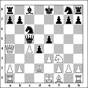 ( 10.Db3 Pc6 11.Pe2Pf6 12.0-0 0-0 13.Db3 Te8 14.Tfe1 b6 15.Pf4 Lb7. met gelijk spel; J.van Meerkerk-A.Pietrow I.C. Erasmus Finale A 2009.) 10. Pc6 11.Pf3. ( 11.Ld3. > 10. Ld3. ) 11. Pge7 12.Td1(?