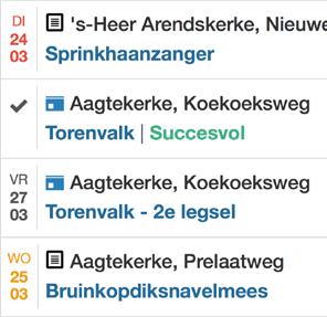 zien. Broedsucces is ingevuld Datum volgend bezoek Datum is verstreken Losse KAART