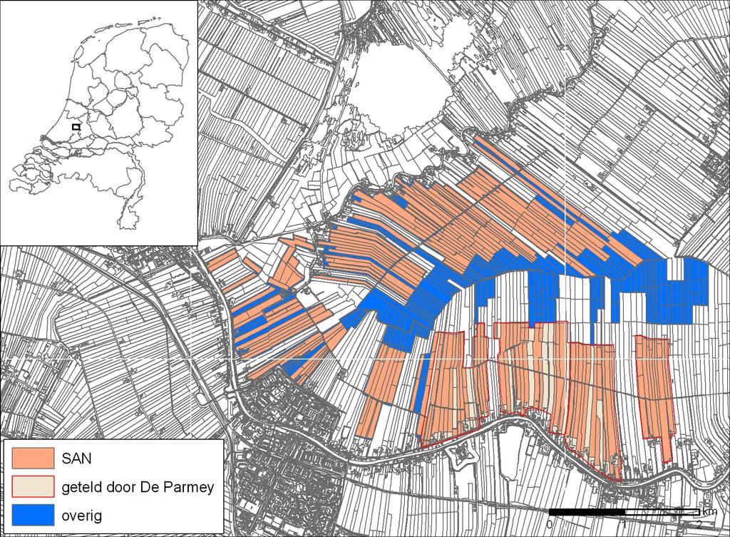 Weidevogels van ANV De Parmey in 2009 3. Gebiedsbeschrijving Het in 2009 geïnventariseerde deel van de ANV De Parmey heeft een gezamenlijke oppervlakte van 1.242 hectare.