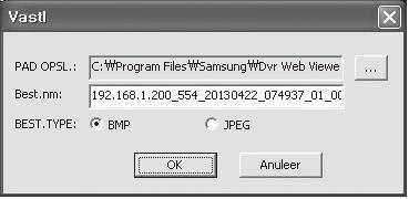 webviewer Het live-scherm opslaan op de PC Vastl : het huidige scherm wordt opgeslagen in de vorm van een BMP- of JPEG-bestand.