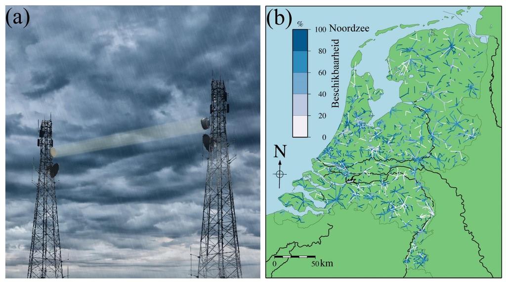 Regenmeting met gsm-masten Regen dempt het signaal tussen