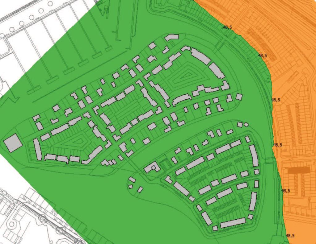 Figuur 4.3 Geluidscontouren Weg naar de parkeergarage situatie Eilanden zonder Bakens 4.1.