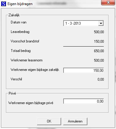 Standaard wordt het veld Werknemer eigen bijdrage berekend en gevuld met het bedrag om het verschil op 0 te laten uitkomen.