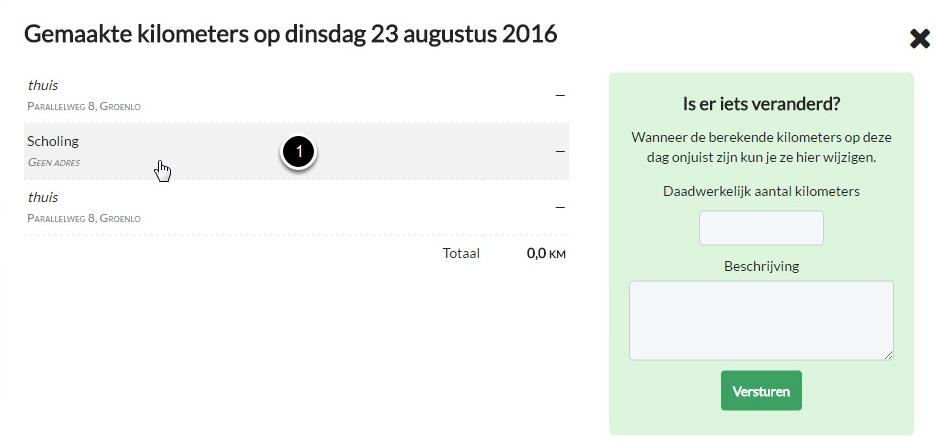 Adres toevoegen aan of wijzigen van een specifieke regel Bij de volgende regels kunnen adressen toegekend danwel aangepast worden zodat daarvoor de kilometers berekend, danwel gecorrigeerd