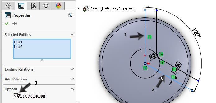 10 Rond nu de hoek tussen de twee lijnen af. 1. Klik in de CommandManager op Sketch Fillet 2.