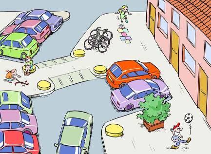 Spelen op straat bepaald mede de inrichting Maar niet alleen de snelheid waarmee verkeer door de straat rijdt heeft invloed op de mogelijkheid om op straat te spelen.