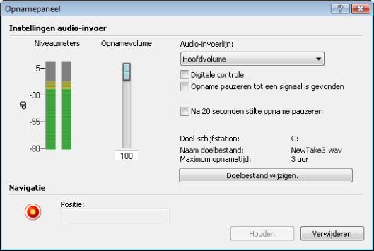 Importeren en opnemen 4 Importeren en opnemen 4.1 Audio opnemen 4.1.1 Opnamepaneel Met Nero SoundTrax kunt u audio opnemen van verschillende bronnen die zijn aangesloten op uw geluidskaart (bijv.