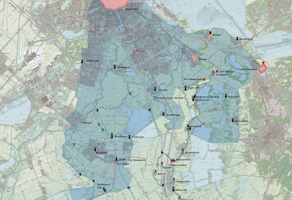 fort OHW 1672-1673 kaart noord schans / fort enigszinds zichtbaar schans / fort verdwenen vestingstad stad kerk / kerk verwoest boerderij lint (historisch) innundatiesluis / dam innundatiegebied