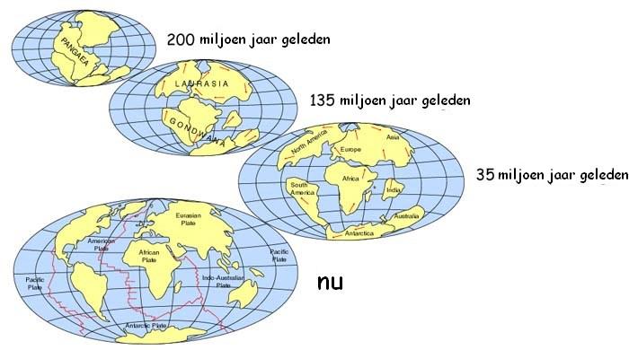 CONTINENTENDRIFT Die beweging van de platen is al miljoenen jaren bezig. De aarde zag er vroeger anders uit dan nu en zal er in de toekomst ook totaal anders uit gaan zien.