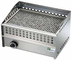 KLEIN MATERIAAL LAVASTEENGRILLS GS 3 RVS BAKROOSTER (480 X 325 MM) MET GREPEN Volledige RVS constructie Uitgerust met een vetopvanglade Piëzo-ontsteking Dubbelwandige constructie Speciale