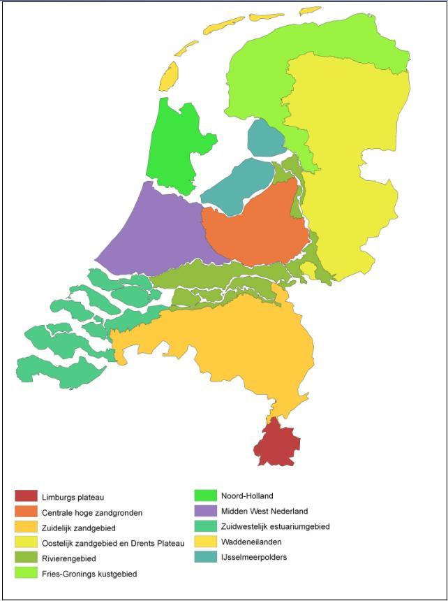 Er zijn ruimtelijke eenheden onderscheiden op twee schaalniveaus: districten en regio s. Er zijn 63 waterhuishoudkundige districten onderscheiden (Figuur 2.