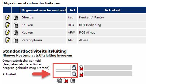 Scrol naar het kopje Standaardactiviteit uitsluiting 1.