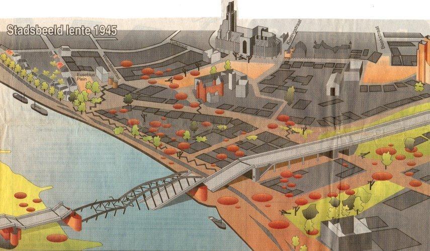 Zo zag het centrum van Arnhem er uit in het voorjaar van 1945. 10. Wat is er in het centrum van Arnhem veranderd sinds de zomer van 1944? 11.