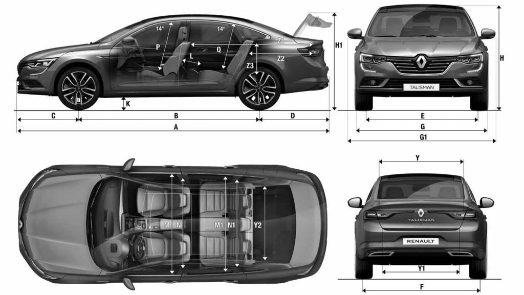 Afmetingen TALISMAN Sedan VOLUME BAGAGERUIMTE (in dm 3 volgens ISO-norm 3832) Volume Kofferruimte (in liter volgens ISO 608 norm) Volume Kofferruimte onder hoedenplank 55 Bagageruimte tot plafond en