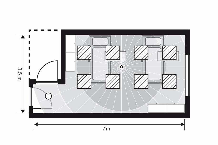 Planningsvoorbeeld Patient Room-set Bron: ESYLUX GmbH Planningsvoorbeeld