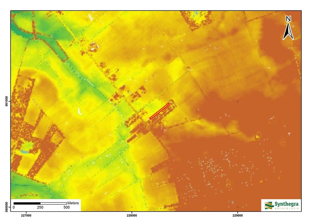 Afbeelding 2.3: Ligging van het plangebied op het Actueel Hoogtebestand van Nederland (AHN), aangegeven met het rode kader (Bron: www.ahn.nl).
