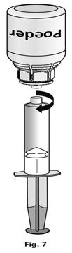 Draai de injectieflacon ondersteboven en zuig de oplossing op in de injectiespuit (Afb. 6). De oplossing in de injectiespuit moet helder zijn of een lichte parelmoerglans hebben.