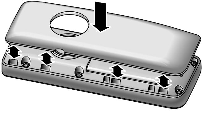 De eerste stappen Vervolgens de deksel dichtdrukken tot deze vastklikt. Draagclip bevestigen De handset heeft ter hoogte van het display aan de zijkant uitsparingen voor de draagclip.