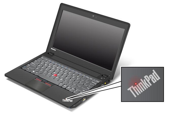 Systeemstatuslampjes De verlichte punt in het ThinkPad-logo aan de buitenkant van de klep van de computer en op de polssteun fungeert als