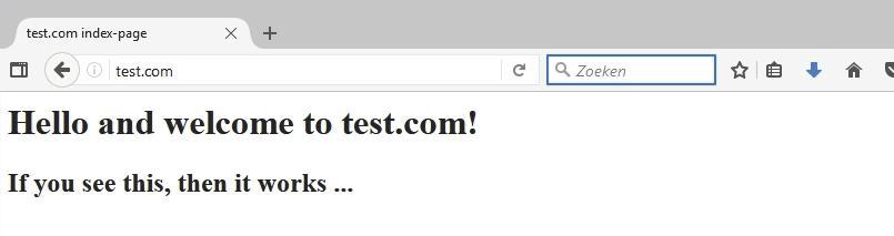 sudo a2ensite test.com.conf sudo service apache2 reload 12. Website testen Als je met de browser nu naar http://<mijnserver>/ test.com gaat, moet je de indexpagina zien. Als je de domeinnaam test.