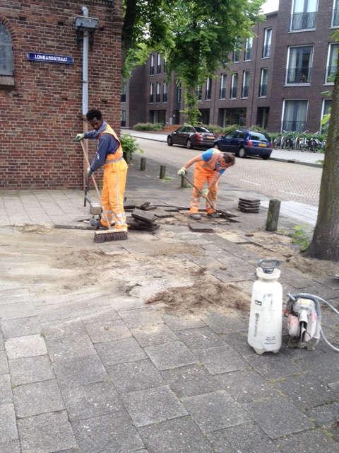 Geen kans meer op gestruikel bij de P&P kerk Door de werking van de wortels van de bomen rondom de Petrus en Pauluskerk in Middelburg zaten diverse trottoir tegels gevaarlijk los en