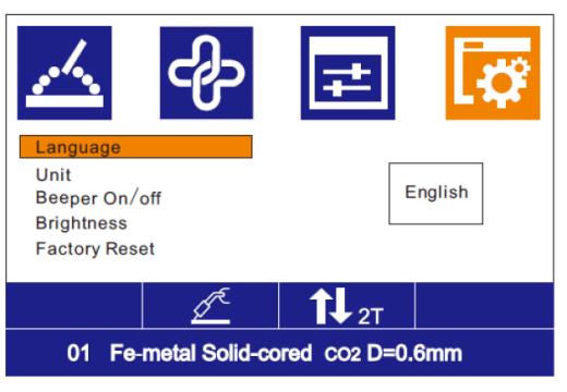 4 Systeem parameters instellen: Systeemparameters en de bijbehorende waarde kan worden geselecteerd en ingesteld door middel van knop L en knop R.