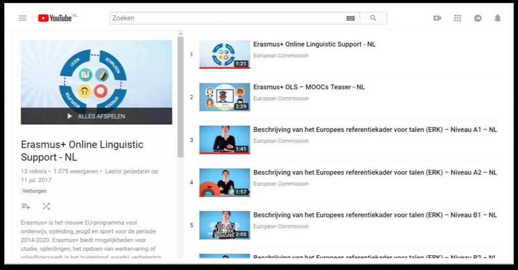 Promotiematerialen Erasmus+ OLS YouTube kanaal https://www.