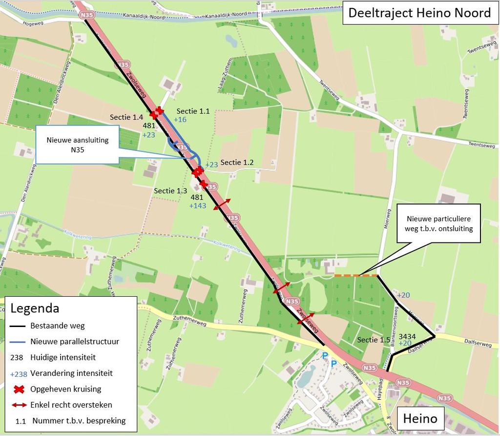 2 HEINO NOORD 2.1 Uitgangspunten Op het deeltraject Heino Noord wordt een aantal directe erfontsluitingen met de N35 opgeheven.