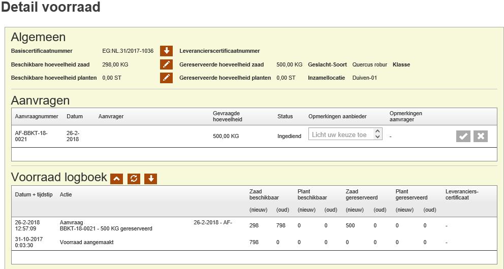 Goed- of afkeuren van een aanvraag door de leverancier Nadat een aanvraag is verzonden komt de aanvraag bij de leverancier in het systeem. Deze aanvragen zijn te vinden onder Voorraadbeheer.