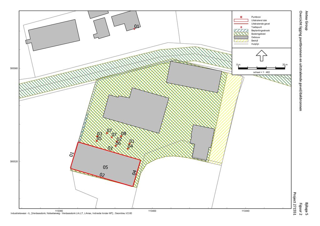 Puntbron Uitstralend dak Uitstralende gevel 01 Toetspunt / / / / Z Beplantingsstrook ^WW^ O < ro i n' 3" Bodemgebied (TO Gebouw 73 Bedrijf C 3 Hulplijn i-ť cy