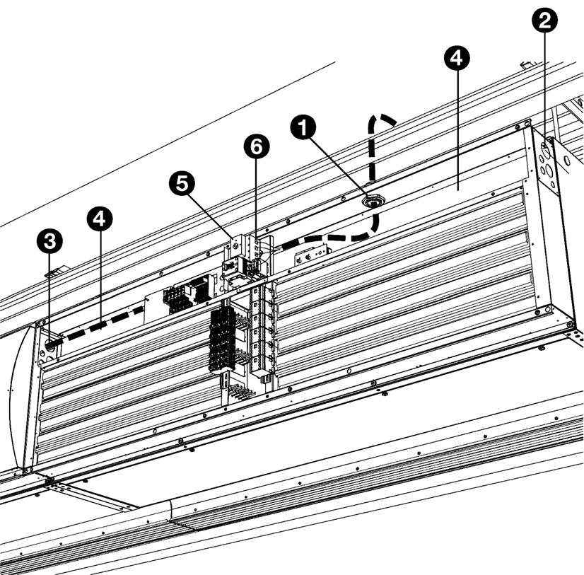 INDAC2 HANDLEIDING INSTALLATIE Voer het volgende uit bij elk toestel: 1. Leg de voedingskabel aan naar het toestel: Leid de kabel naar keuze door gat 1, 2 of 3.