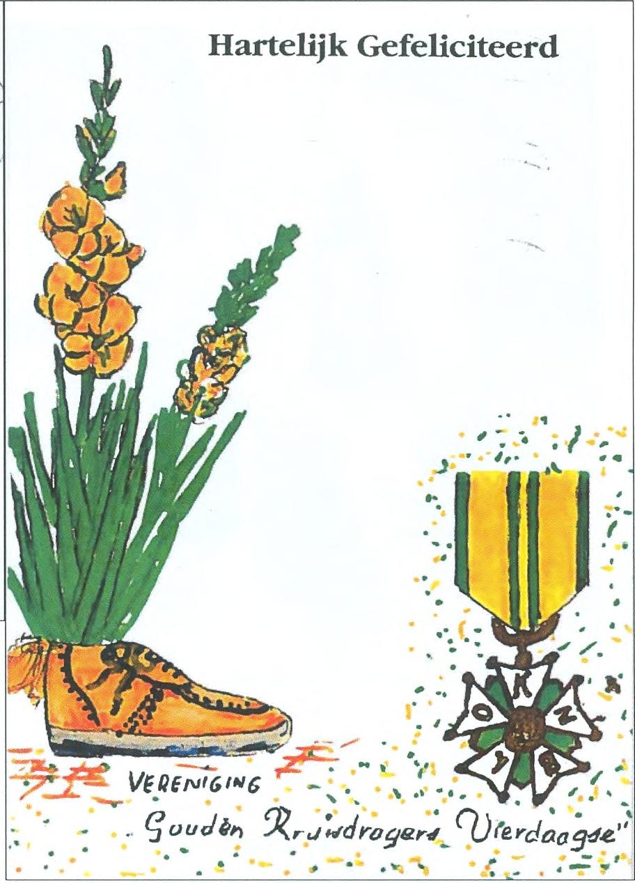 Afb. 7 a en b: Een kaart met de getekende gladiolen-schoen, nu met ongearceerd logo. Type 4.