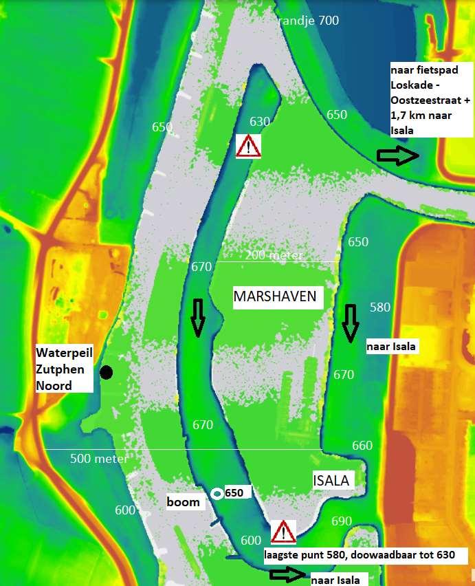 Figuur 5: Marshaven - hoogte boven NAP (cm) Lage oever.