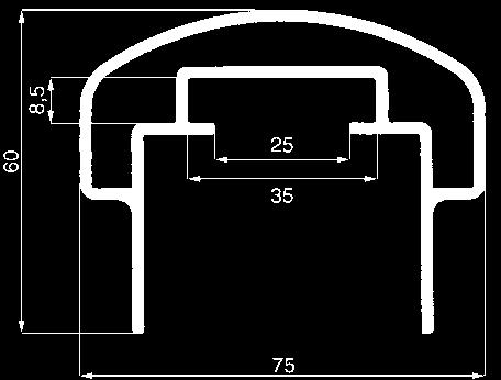 Abwicklung: 339 mm Gewicht: ~ 1,589 kg/m Designation: A-section, TS 60 Application: Frame section for the framing of glass panes,