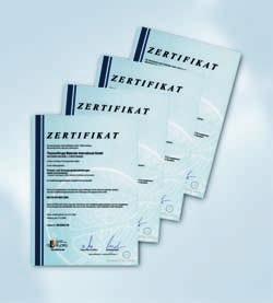 Naast ons eigen kwaliteitsmanagementsysteem zijn wij ook gecertificeerd volgens DIN EN ISO 9001:2000. We work for you.