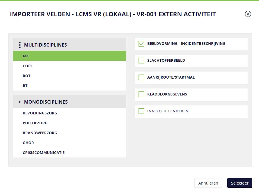 1.3.1 Het Selecteren van de activiteit dat de gewenste gastvelden bevat Nadat de activiteit geselecteerd is kan het gewenste gastveld