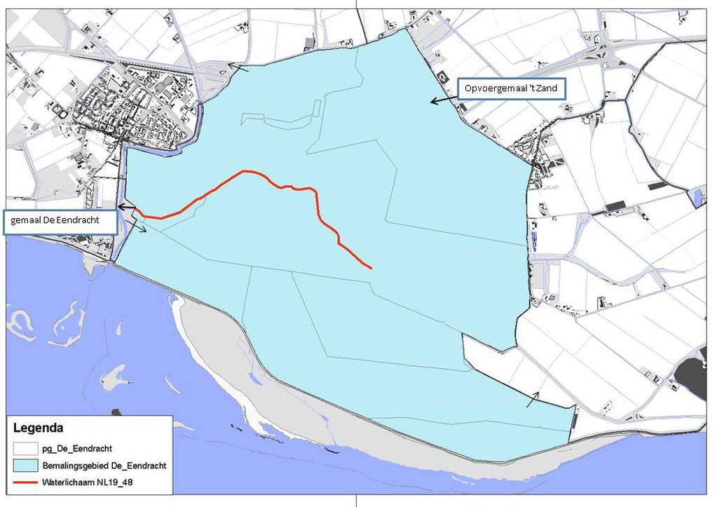 Figuur 2.2 Stromingsrichtingen van het verzorgingsgebied van het waterlichaam In de EMR (Fout! Verwijzingsbron niet gevonden.