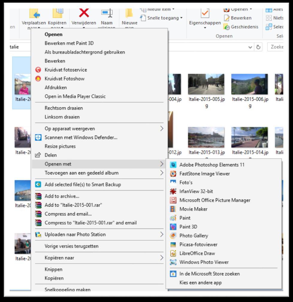 Starten vanuit Verkenner (OUD) Klik met de rechter muis op een foto.