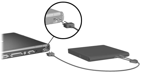 Externe apparatuur Optionele externe MultiBay aansluiten U sluit een externe MultiBay op de notebookcomputer aan via de USB-connector met eigen voeding.