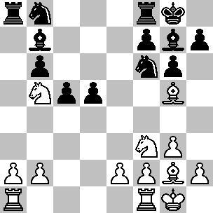 13.Pb5 0 0 Stelling na 13.0-0 Nadat wit zijn kans heeft gemist is Wouter weer helemaal terug in de partij. Let vooral op de mooie open a-lijn en de sterke loper op g7. 14.Tfd1 Pe4 15.Pc7 Ta7 16.