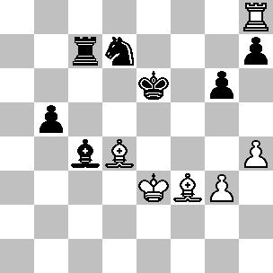 30.Tc6 Pa4? [30...Kh6 31.Lxf6 Td2+ en zwart wint]. 31.Lxf6+ Kf7 32.h4? Pxb2 [32...Td2+ 33.Kf1 Txg2 34.Tc7+ Kxf6 en zwart wint!] 33.Lg5 Pa4 34.Lh3 Ta7 35.Lg4 b5 36.Le3 Tb7 37.Lf3 Te7 38.Ld4 Lc4 39.