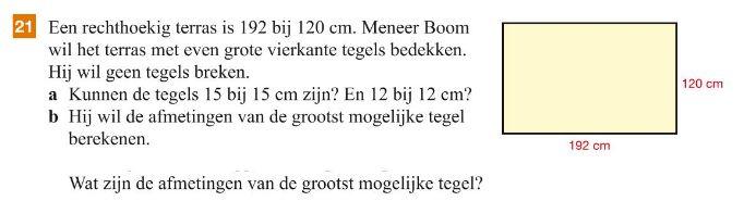 Opdracht 1, 1V: Hierbij het voorbeeld dat je bent bij paragraaf 2.2, de theorie over kgv en ggd. Begin de les met ondergenoemde opgave, zonder uitleg over kgv en ggd.