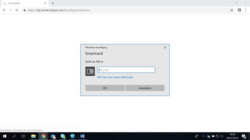 Voer de PIN-code van uw identiteitskaart in en klik op OK : Er wordt gevraagd hoe u zich wenst