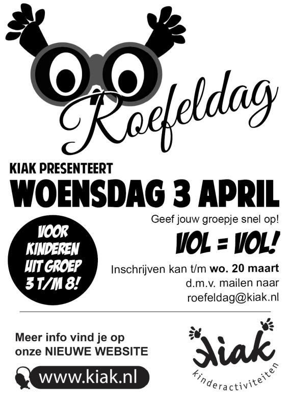 Check de bijgevoegde posters en onze website www.kiak.nl voor meer info.