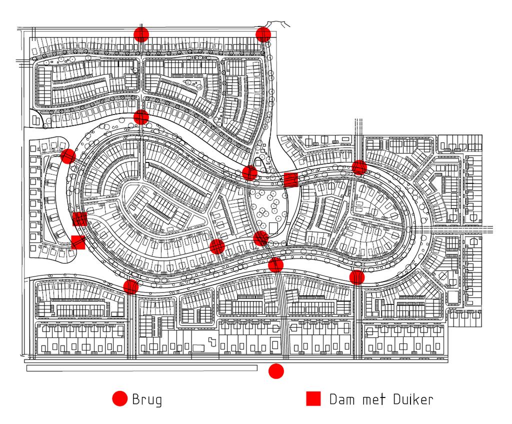 In het plan Toolenburg Zuid komen een aantal bruggen en dammen met duikers voor.