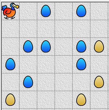 Figuur 9: Gouden pariteits-eieren toegevoegd aan oorspronkelijke wereld (vóór beschadiging) Fouten opsporen Als we controleren op fouten, bepalen we of een rij een even of oneven aantal eieren heeft.