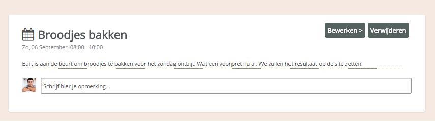 Agendapunt bewerken/verwijderen Als je op een agendapunt in de weekagenda klikt, verschijnt een "ballon" (popup) met de informatie over dat agendapunt.